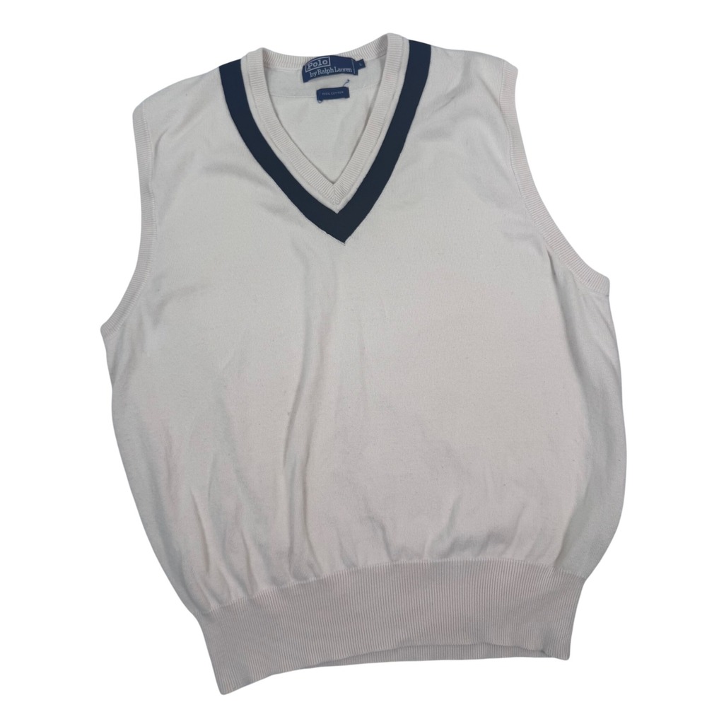VTG Polo Ralph Lauren Sweater Vest Men L Cream Tennis Preppy Old Money Academia